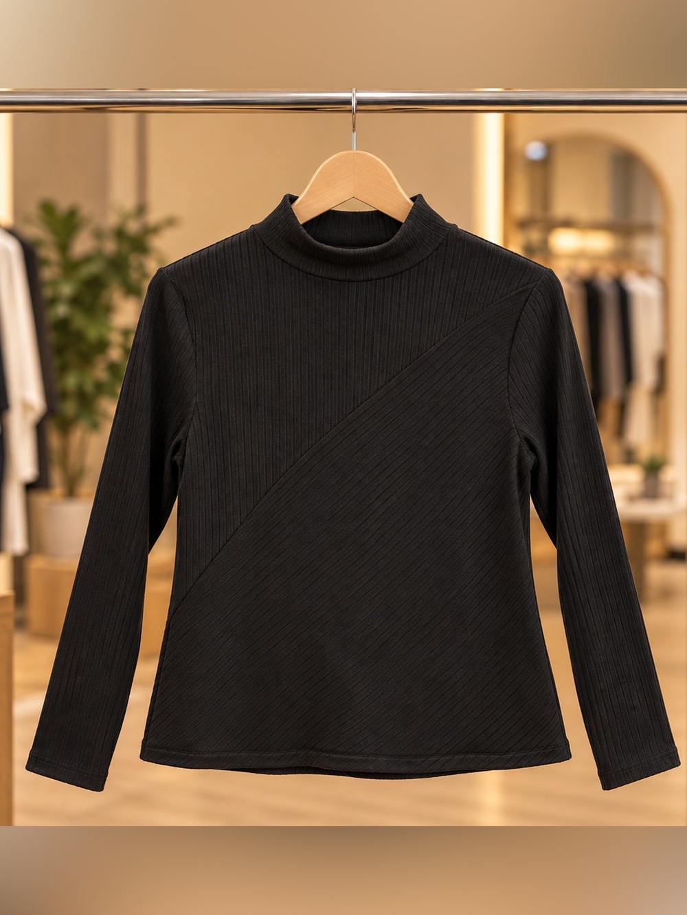Simply Vera Vera Wang Black Ribbed Long-Sleeve Top